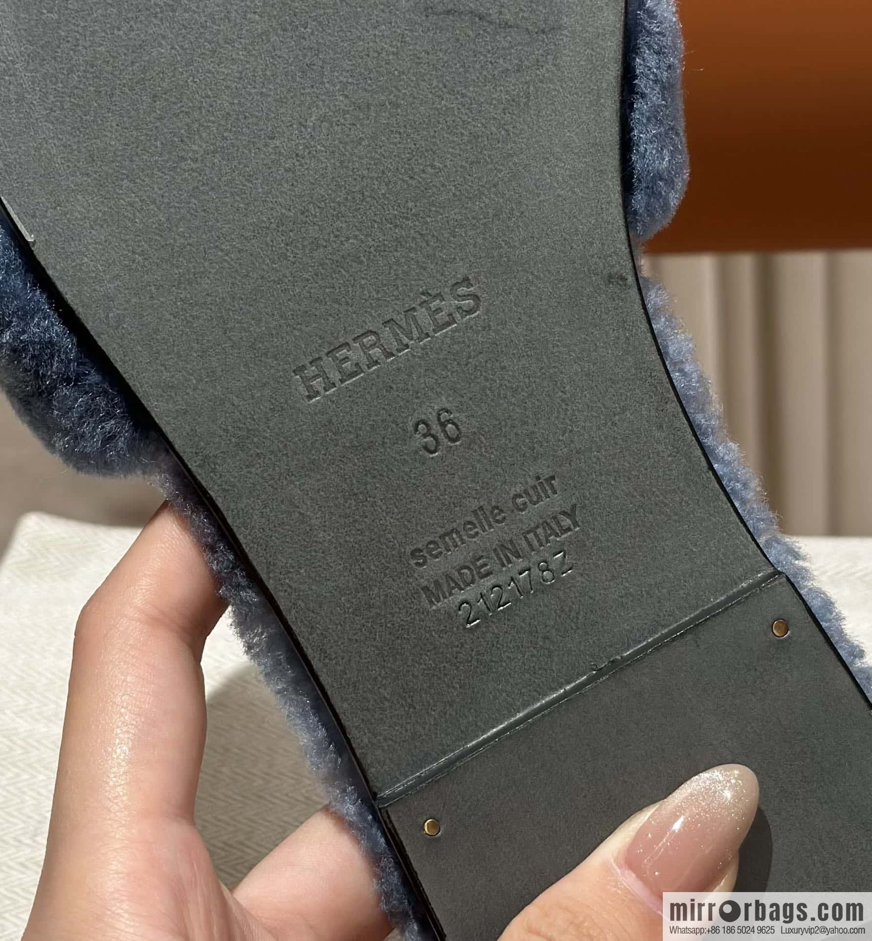 Hermès Lamb Fur H Slippers