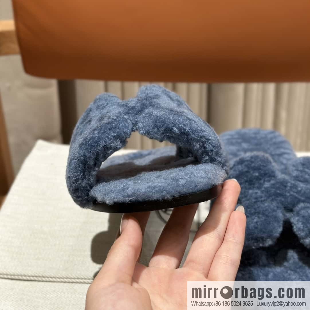 Hermès Lamb Fur H Slippers