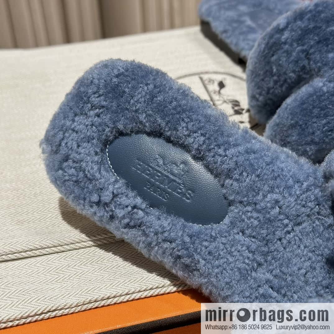 Hermès Lamb Fur H Slippers
