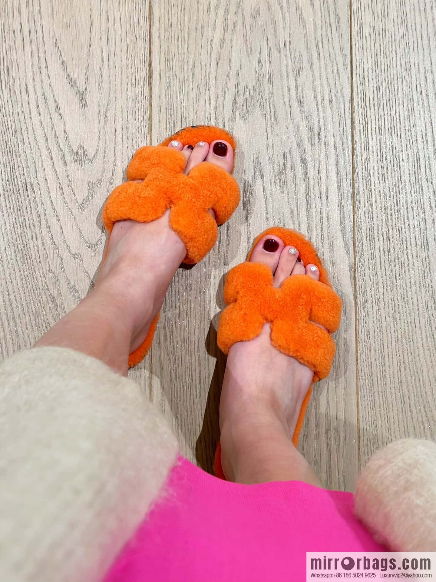 Hermès Lamb Fur H Slippers