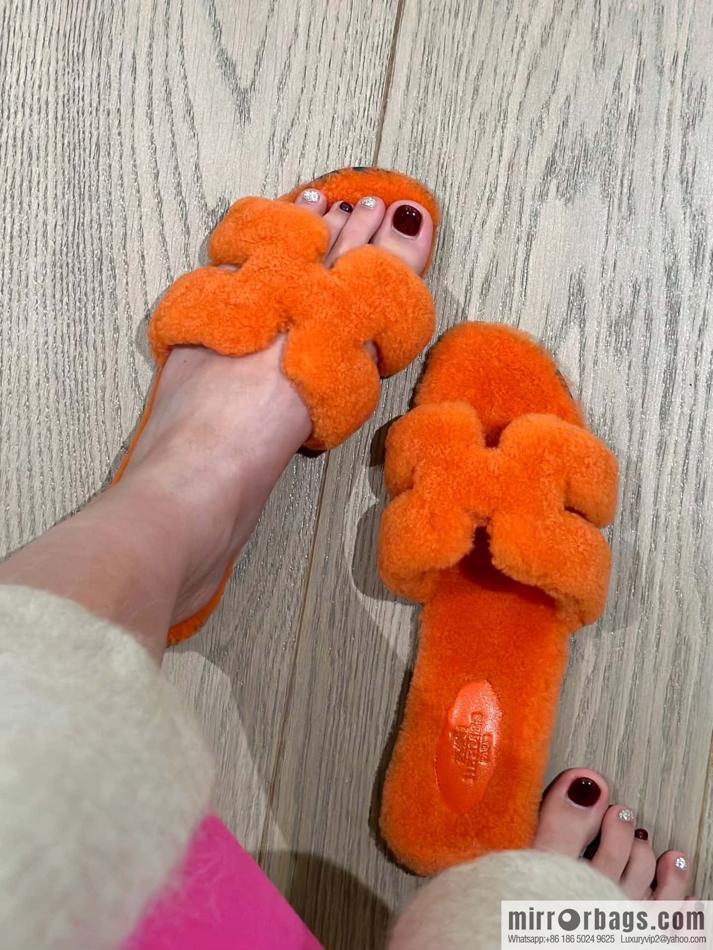 Hermès Lamb Fur H Slippers
