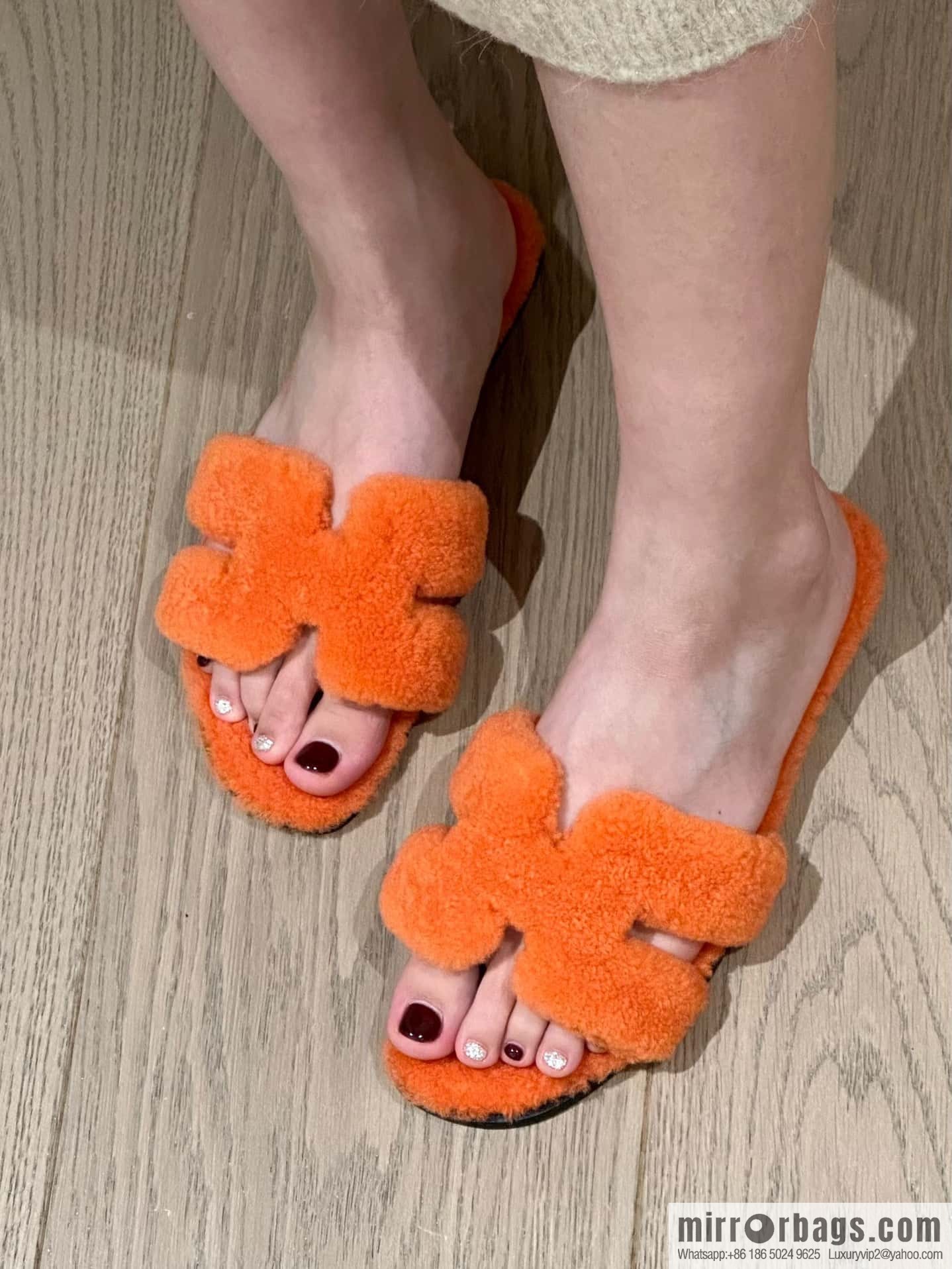 Hermès Lamb Fur H Slippers
