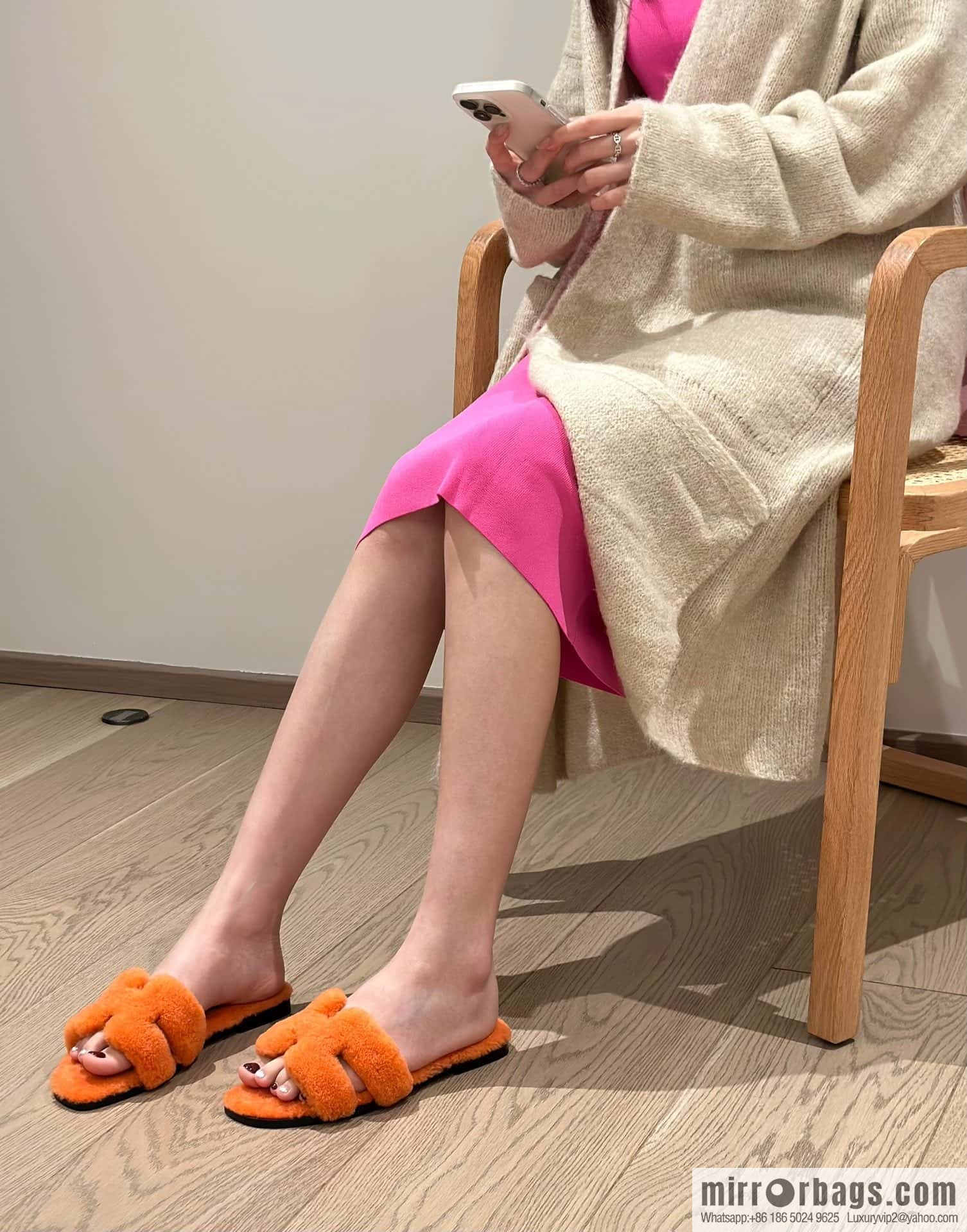 Hermès Lamb Fur H Slippers