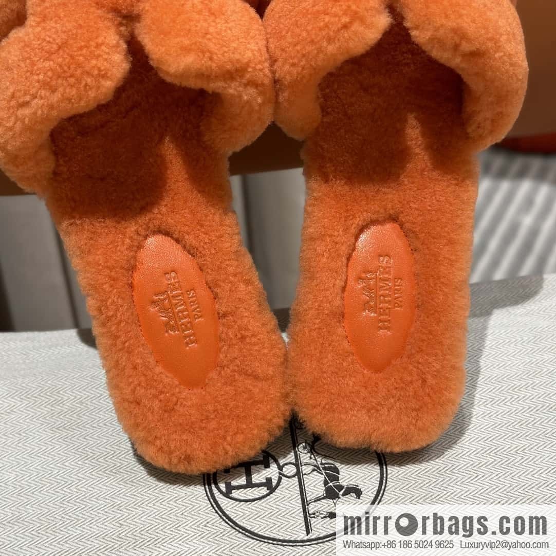 Hermès Lamb Fur H Slippers