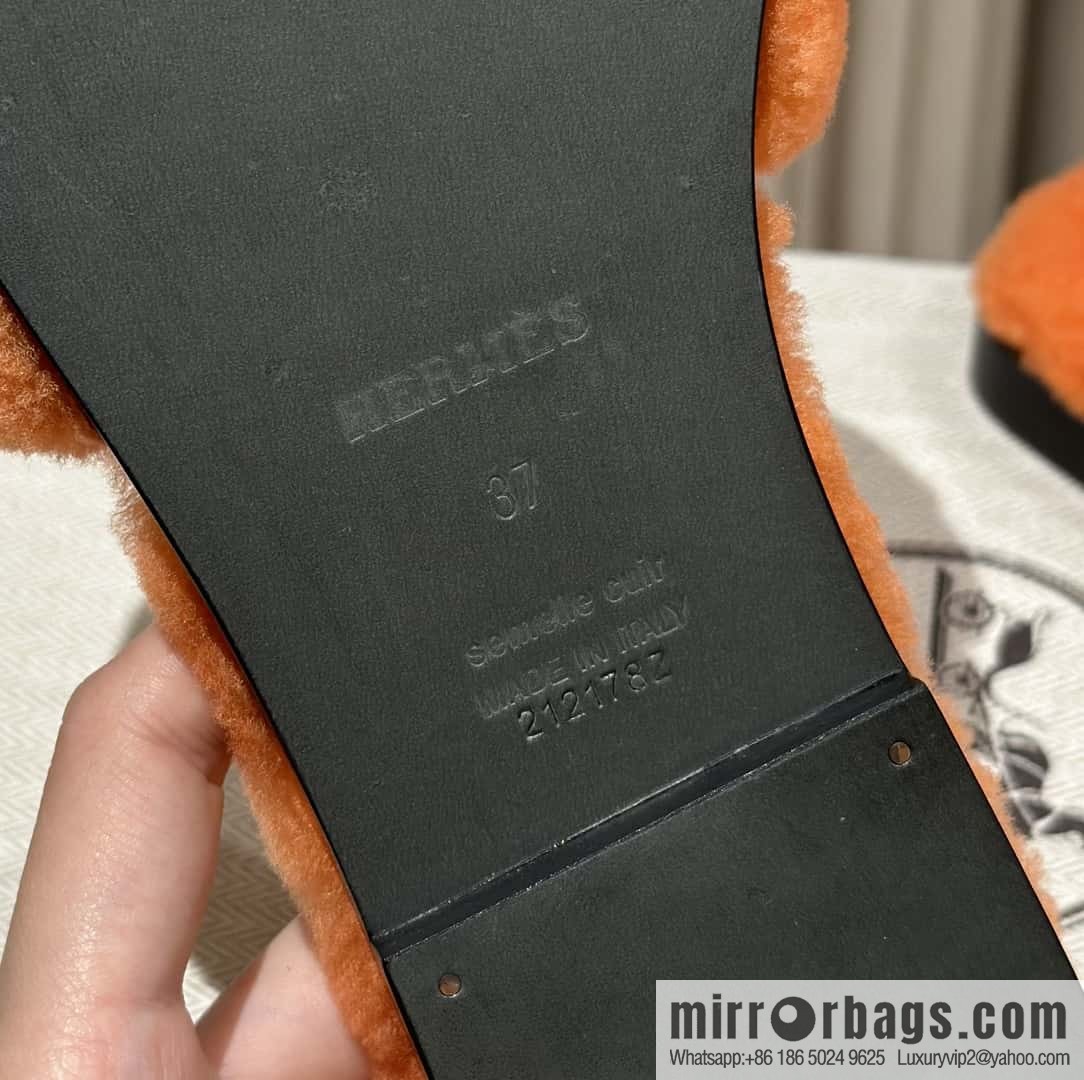 Hermès Lamb Fur H Slippers