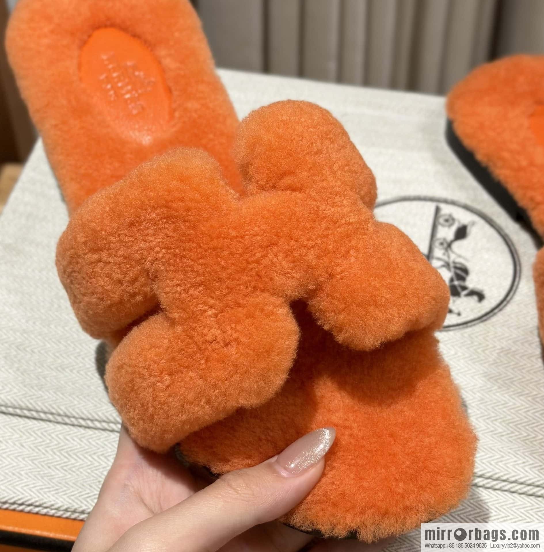 Hermès Lamb Fur H Slippers
