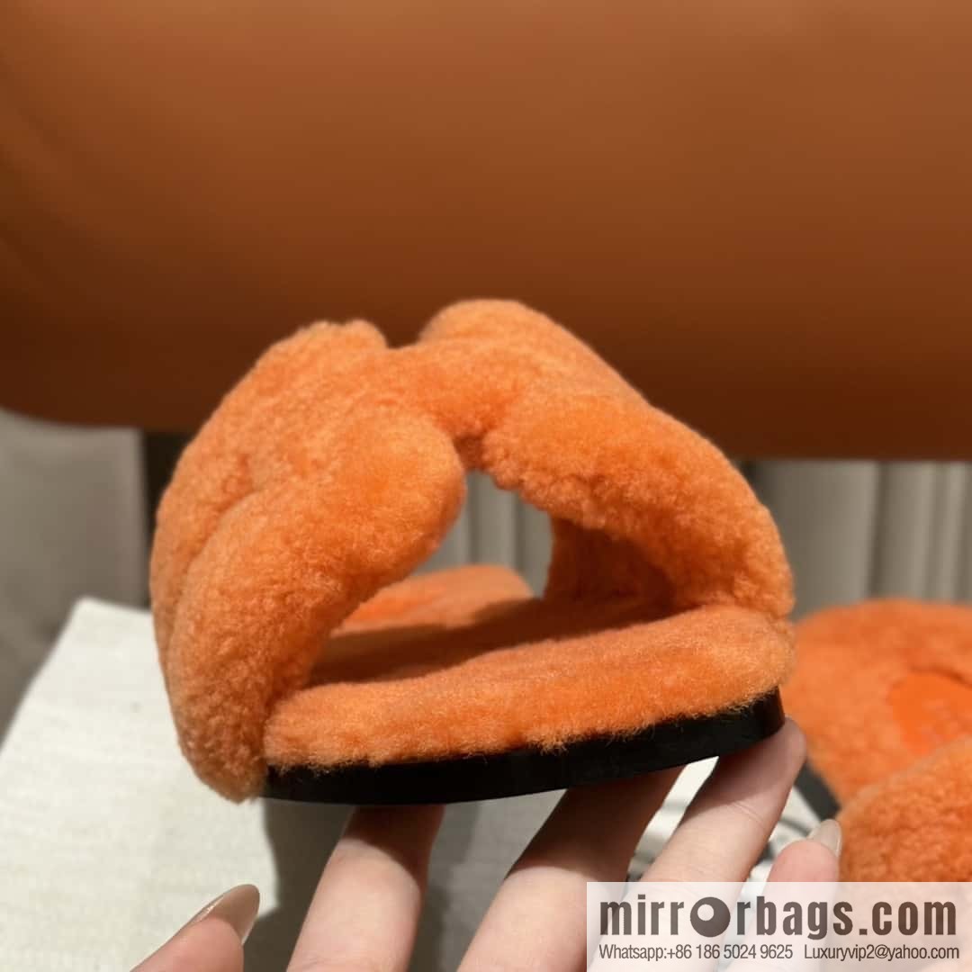 Hermès Lamb Fur H Slippers
