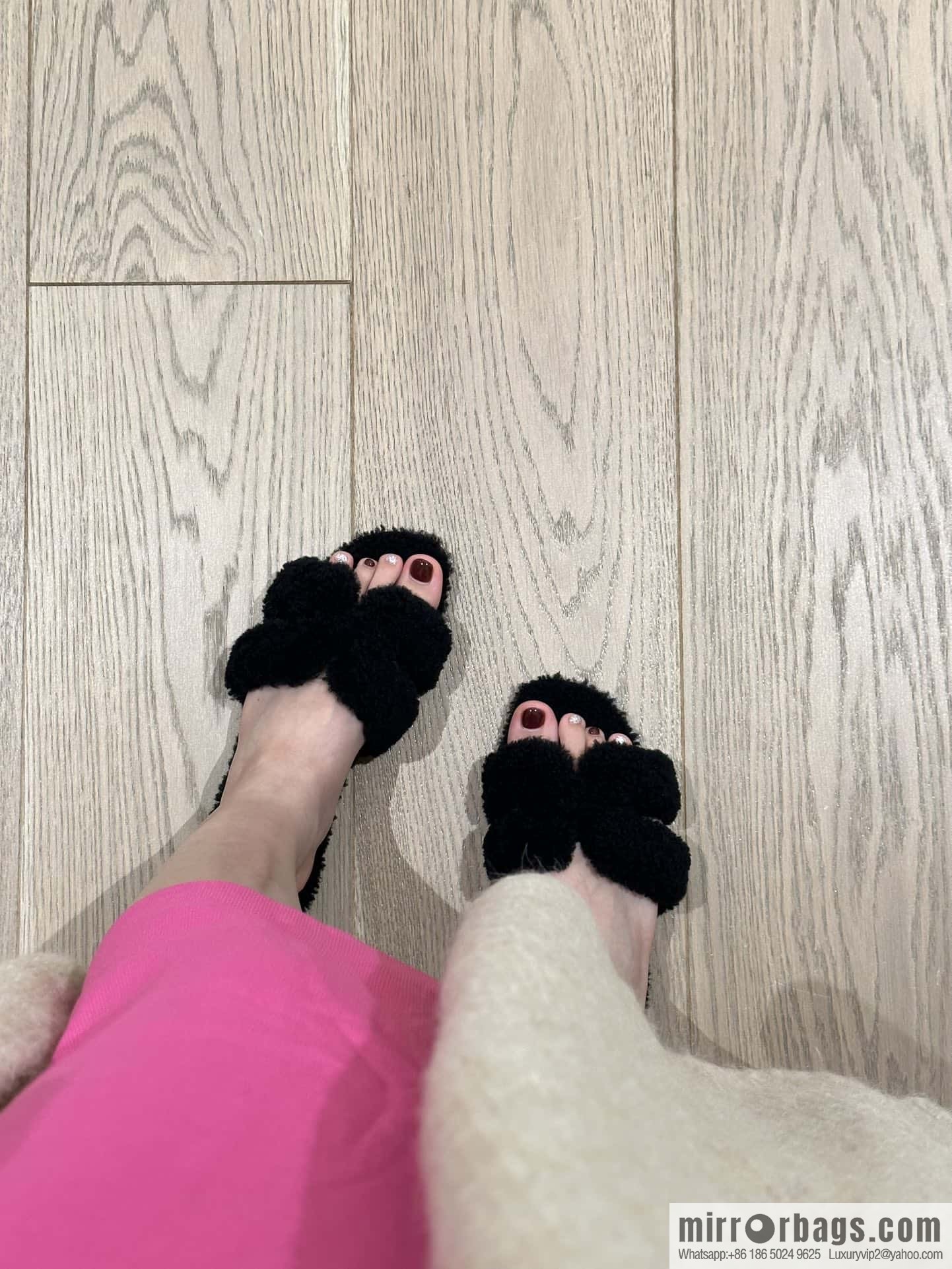 Hermès Lamb Fur H Slippers