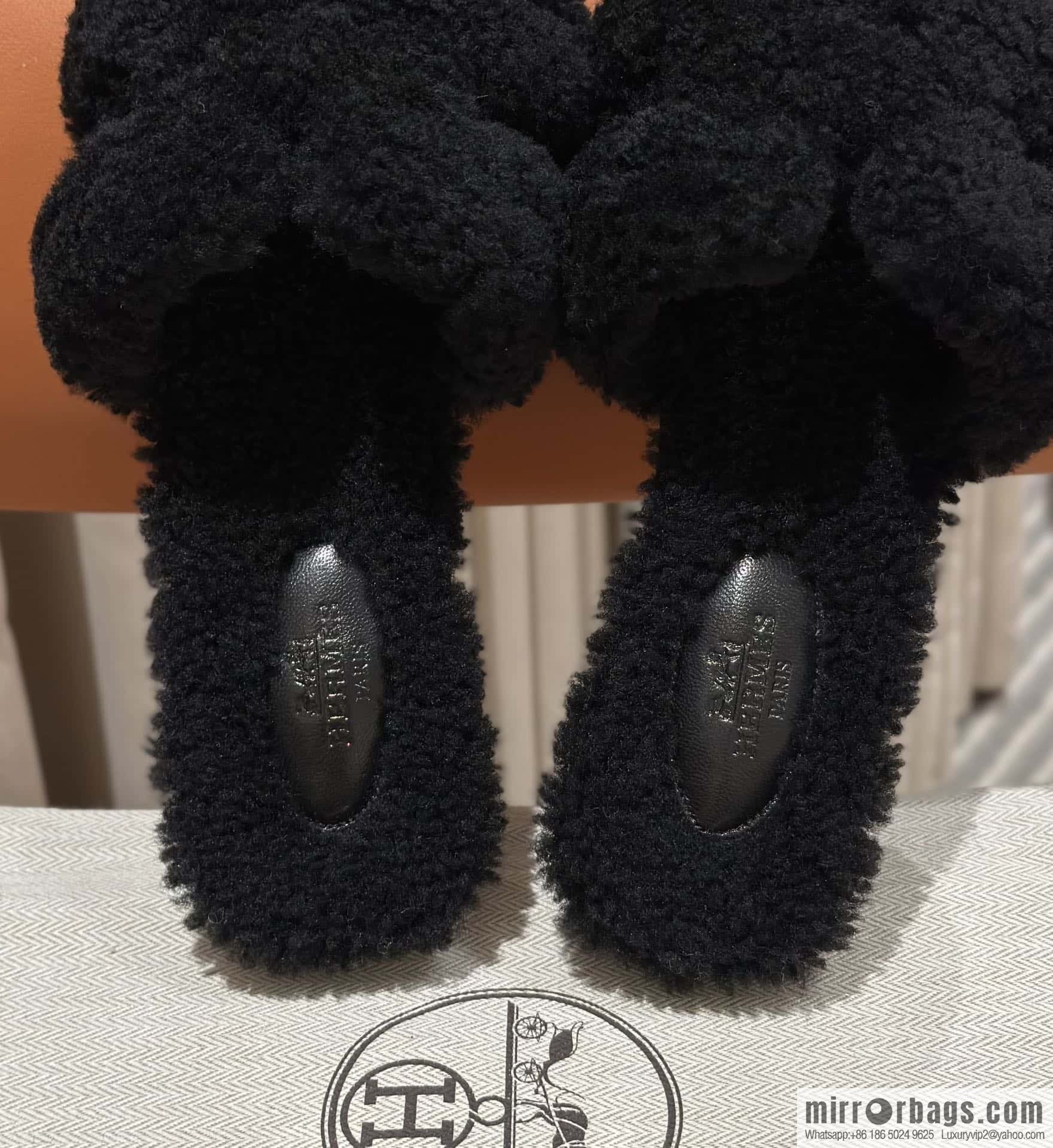 Hermès Lamb Fur H Slippers