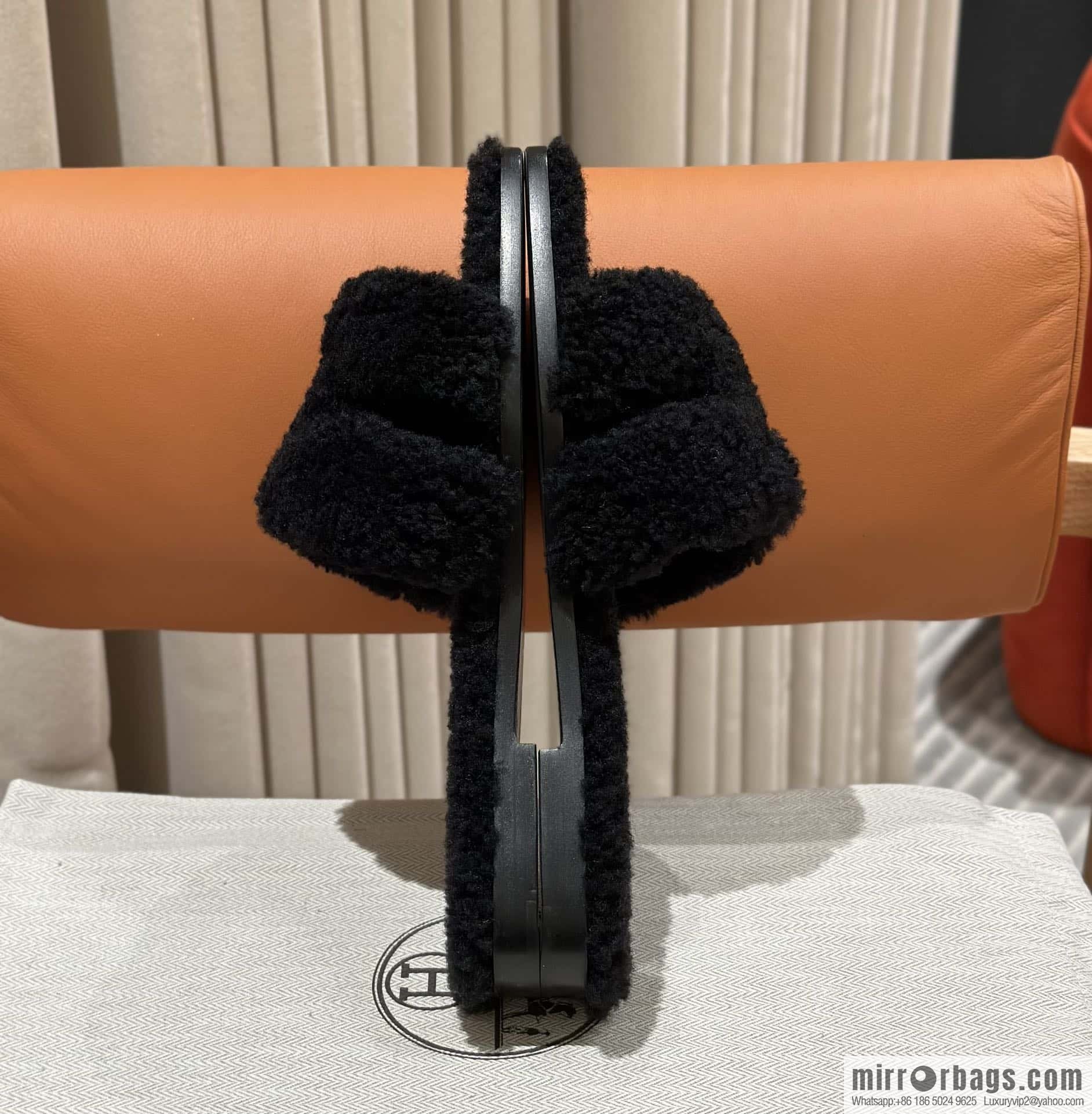 Hermès Lamb Fur H Slippers