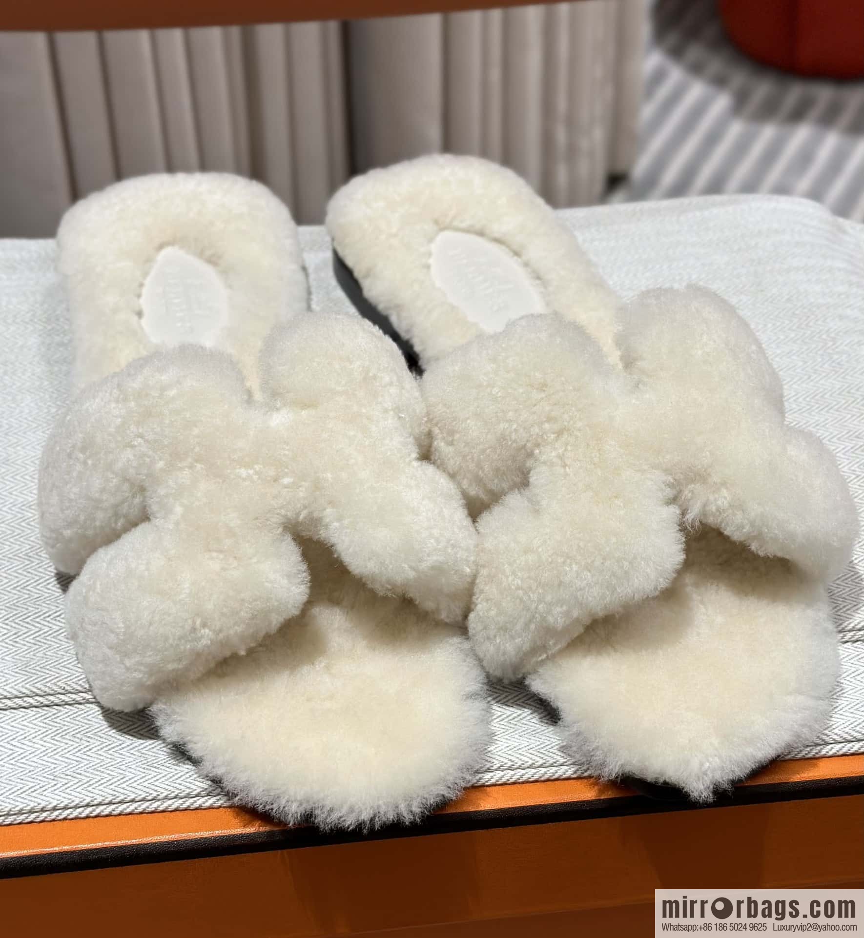 Hermès Lamb Fur H Slippers