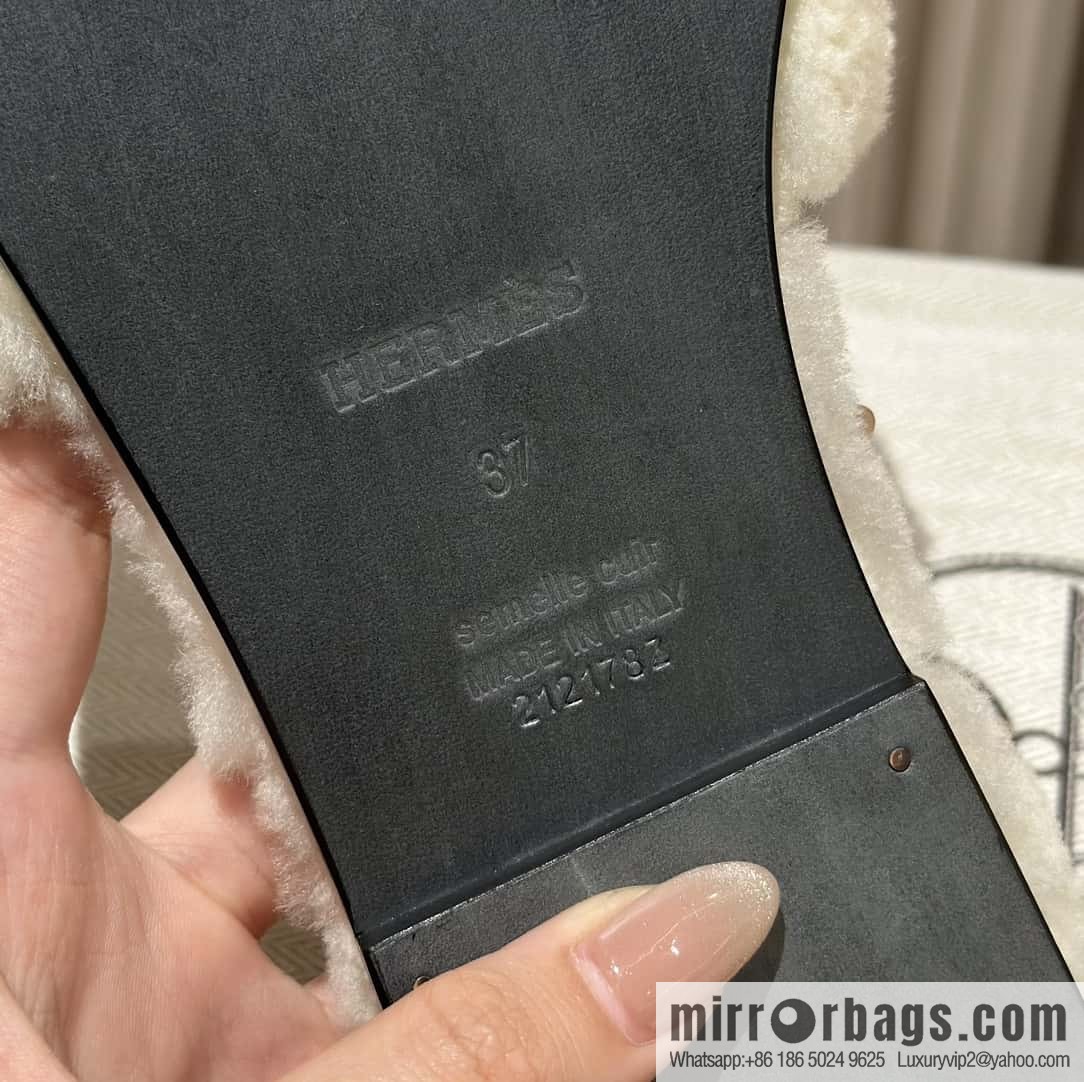 Hermès Lamb Fur H Slippers