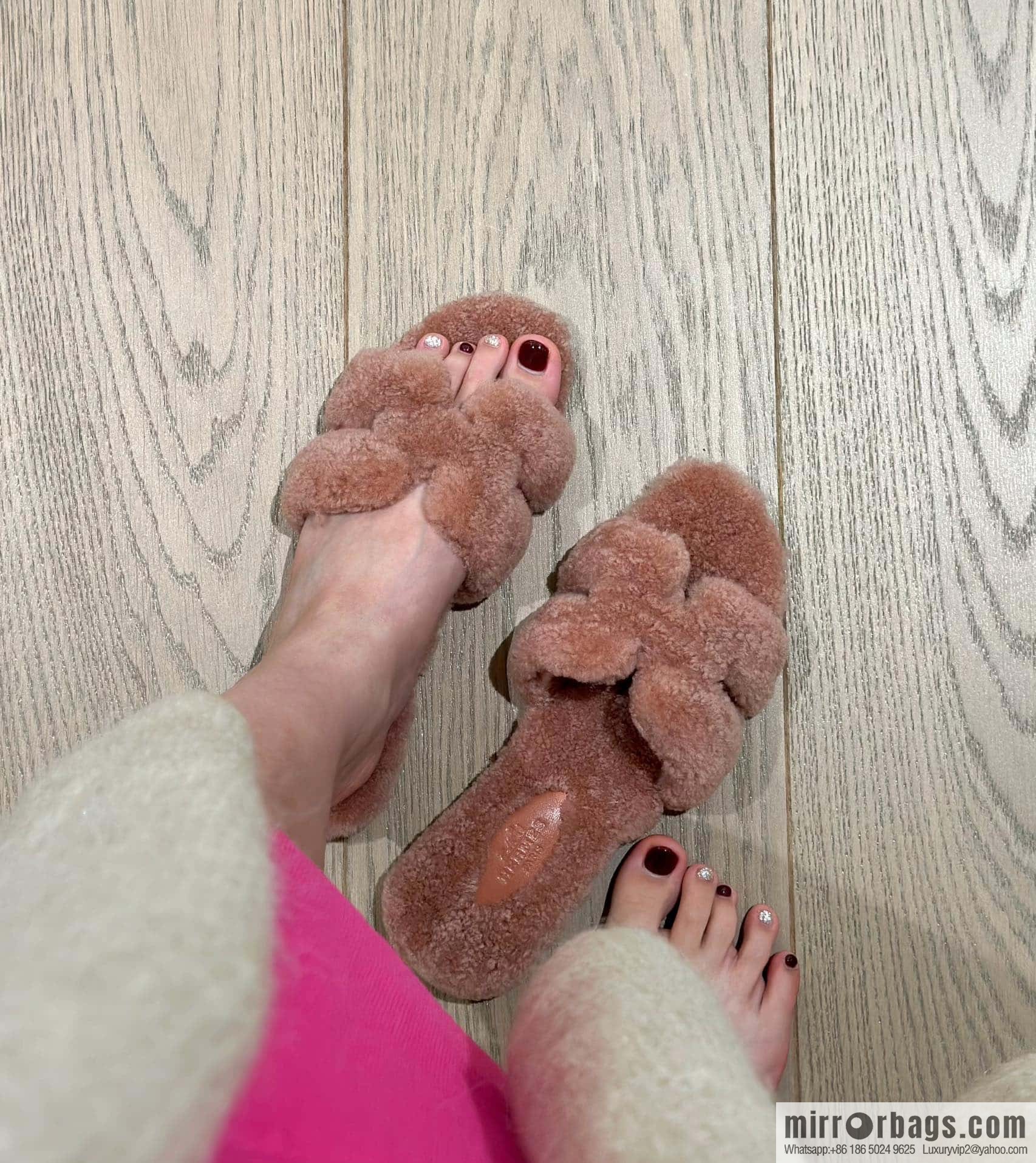 Hermès Lamb Fur H Slippers