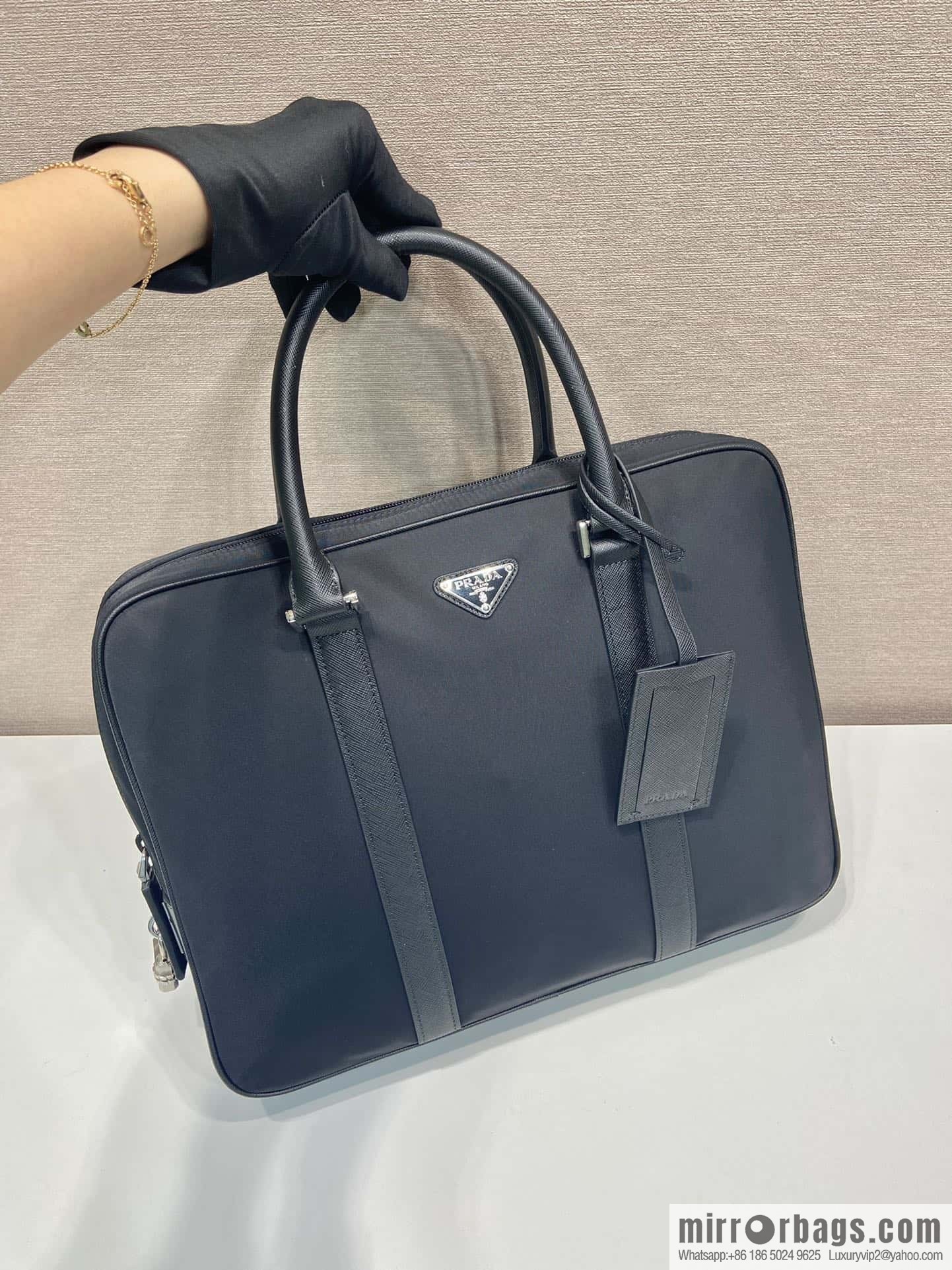 PRADA Saffiano leather and nylon briefcase 2VE871B