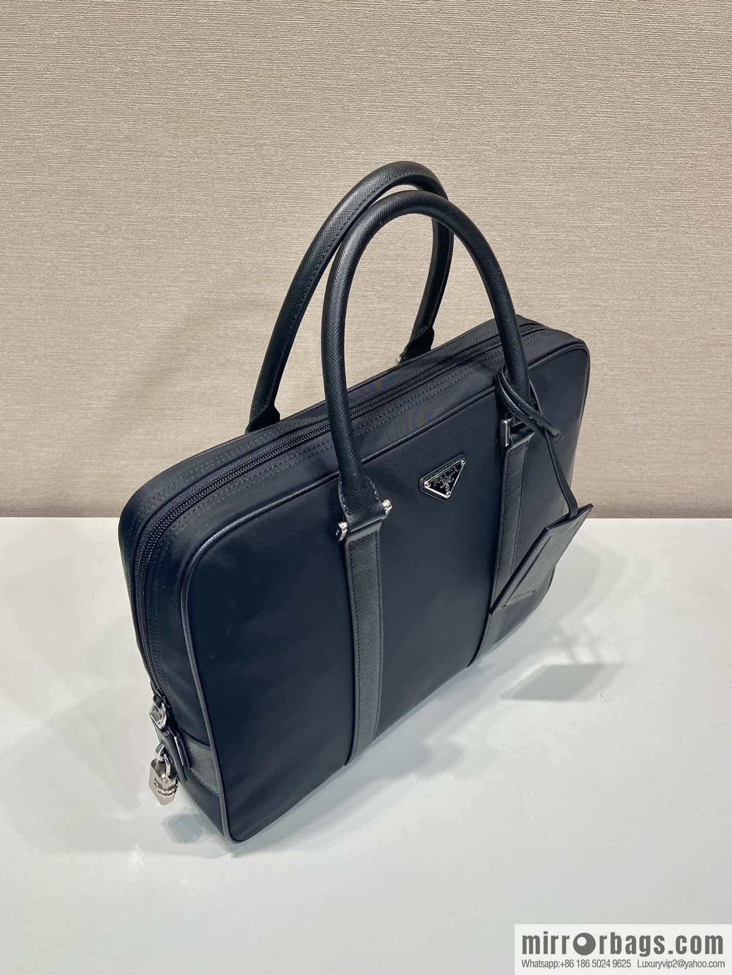 PRADA Saffiano leather and nylon briefcase 2VE871B