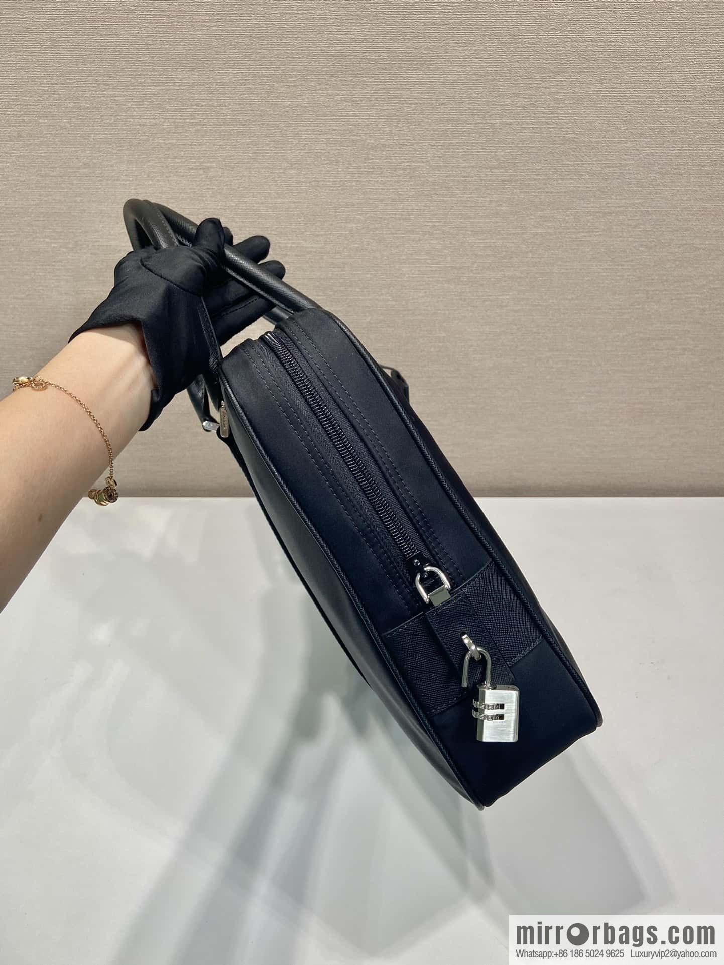 PRADA Saffiano leather and nylon briefcase 2VE871B