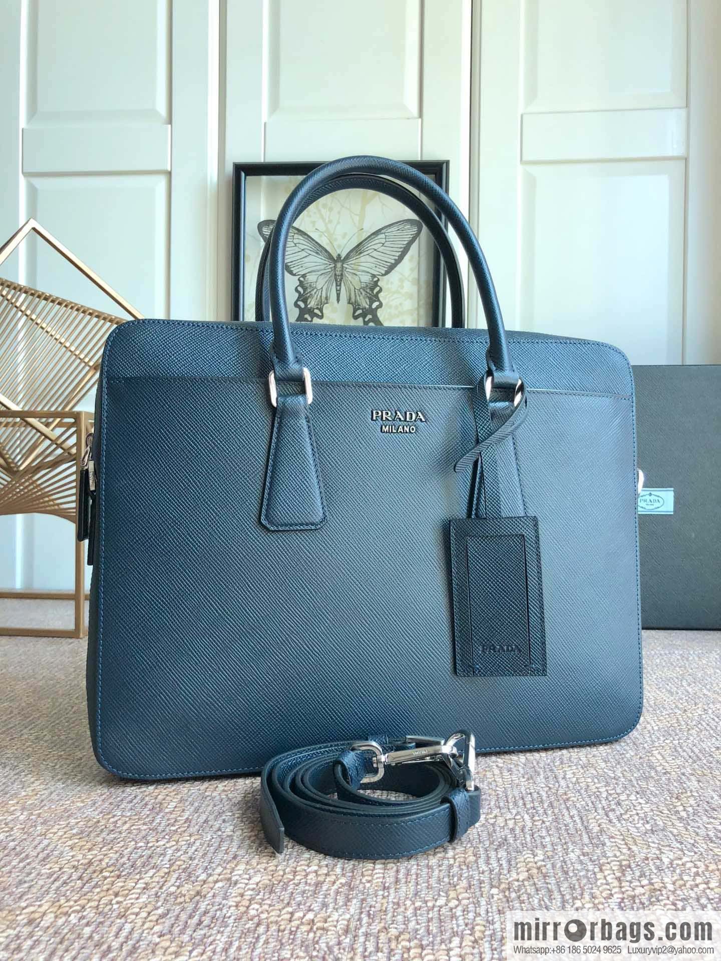 PRADA Prada imported original thick cross pattern new men's bag 2VE368 loose word label/blue