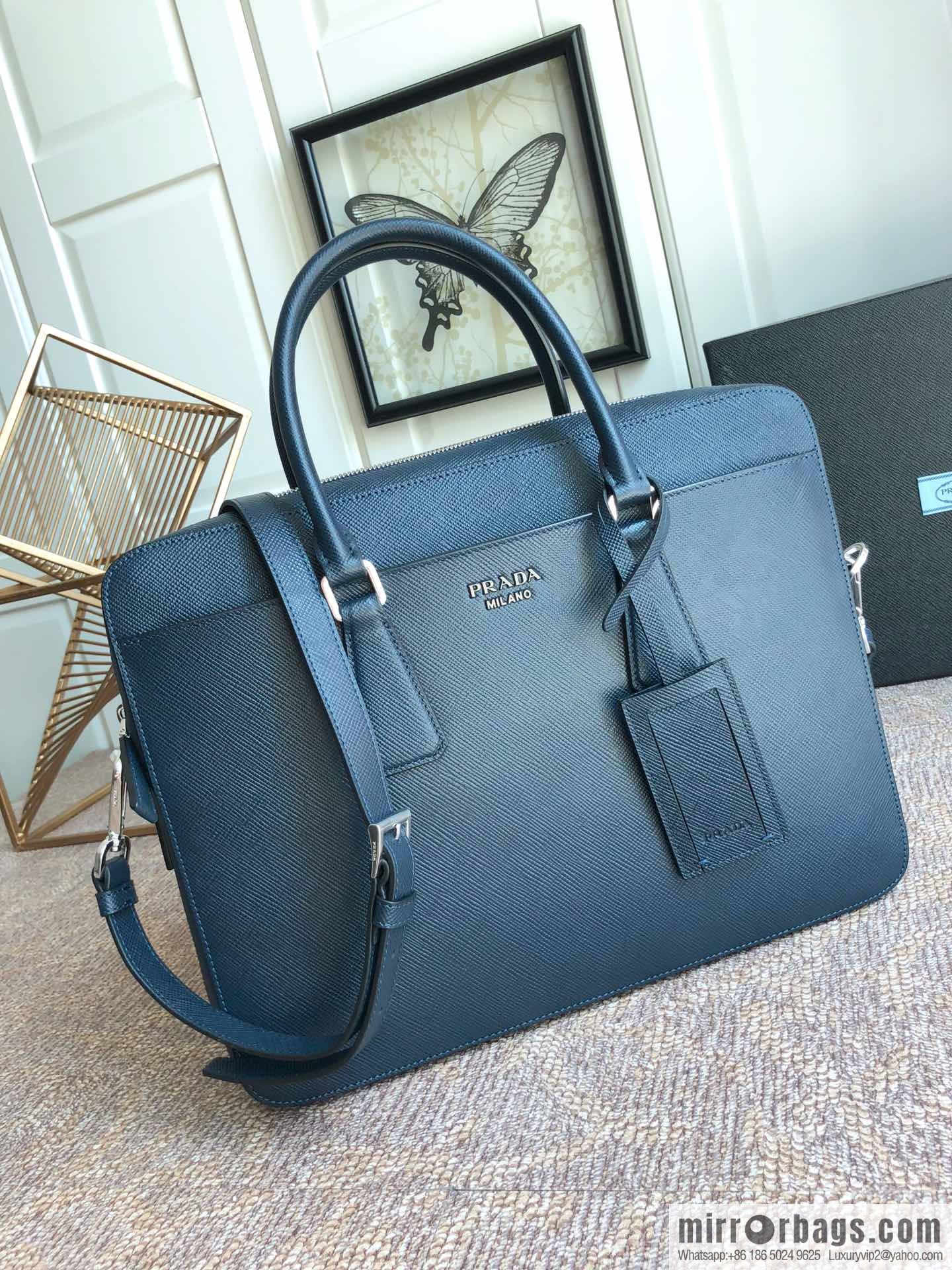 PRADA Prada imported original thick cross pattern new men's bag 2VE368 loose word label/blue