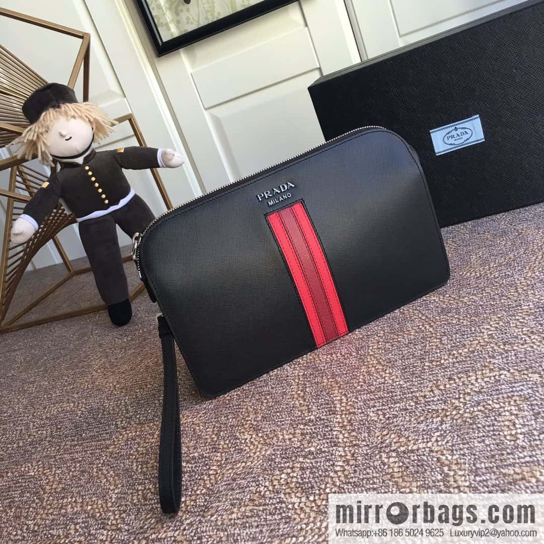 PRADA Prada color cross pattern leather + imported sheepskin handbag 056R black/red