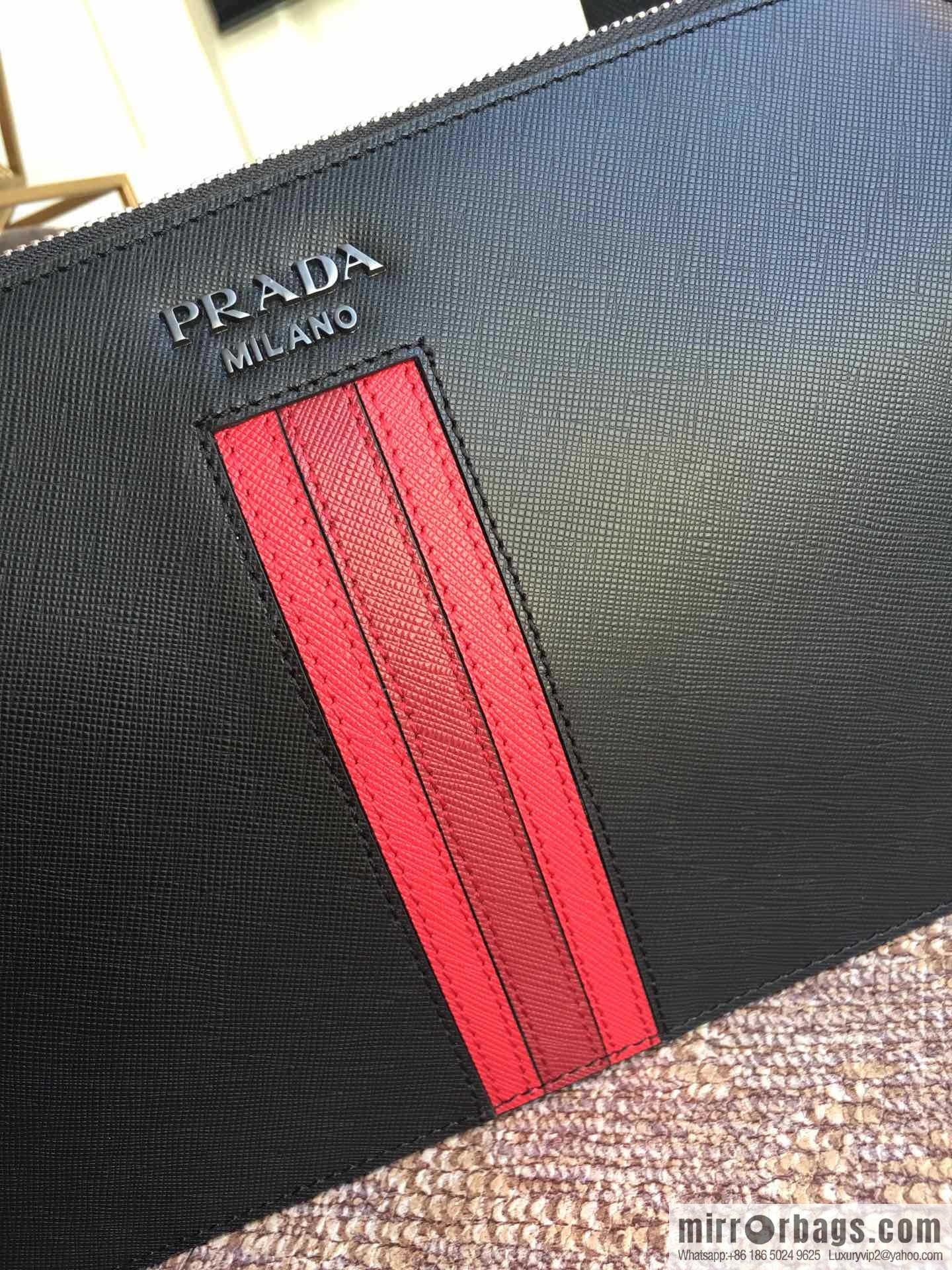 PRADA Prada color cross pattern leather + imported sheepskin handbag 056R black/red