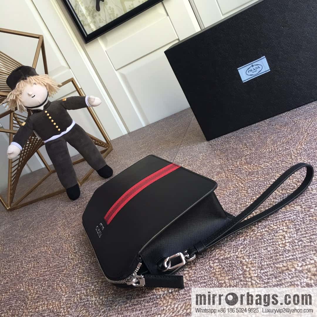 PRADA Prada color cross pattern leather + imported sheepskin handbag 056R black/red