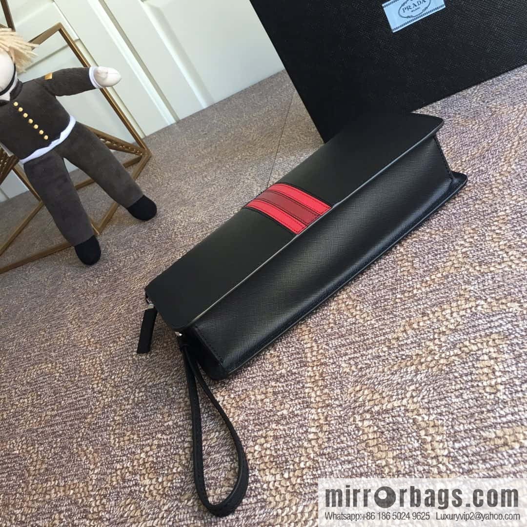 PRADA Prada color cross pattern leather + imported sheepskin handbag 056R black/red