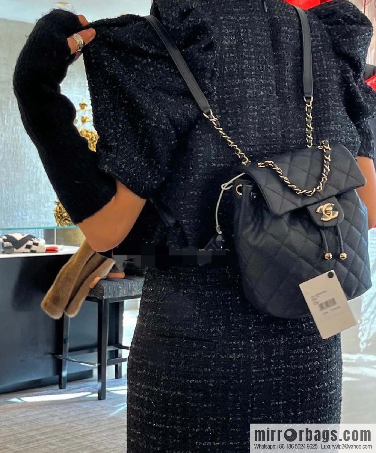 CHANEL 23S spring/summer collection, salzburg double backpack AS4058 black