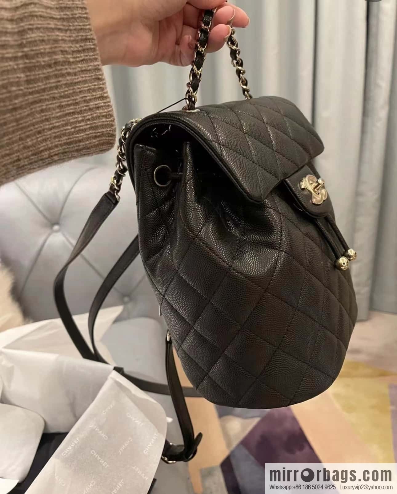 CHANEL 23S spring/summer collection, salzburg double backpack AS4058 black