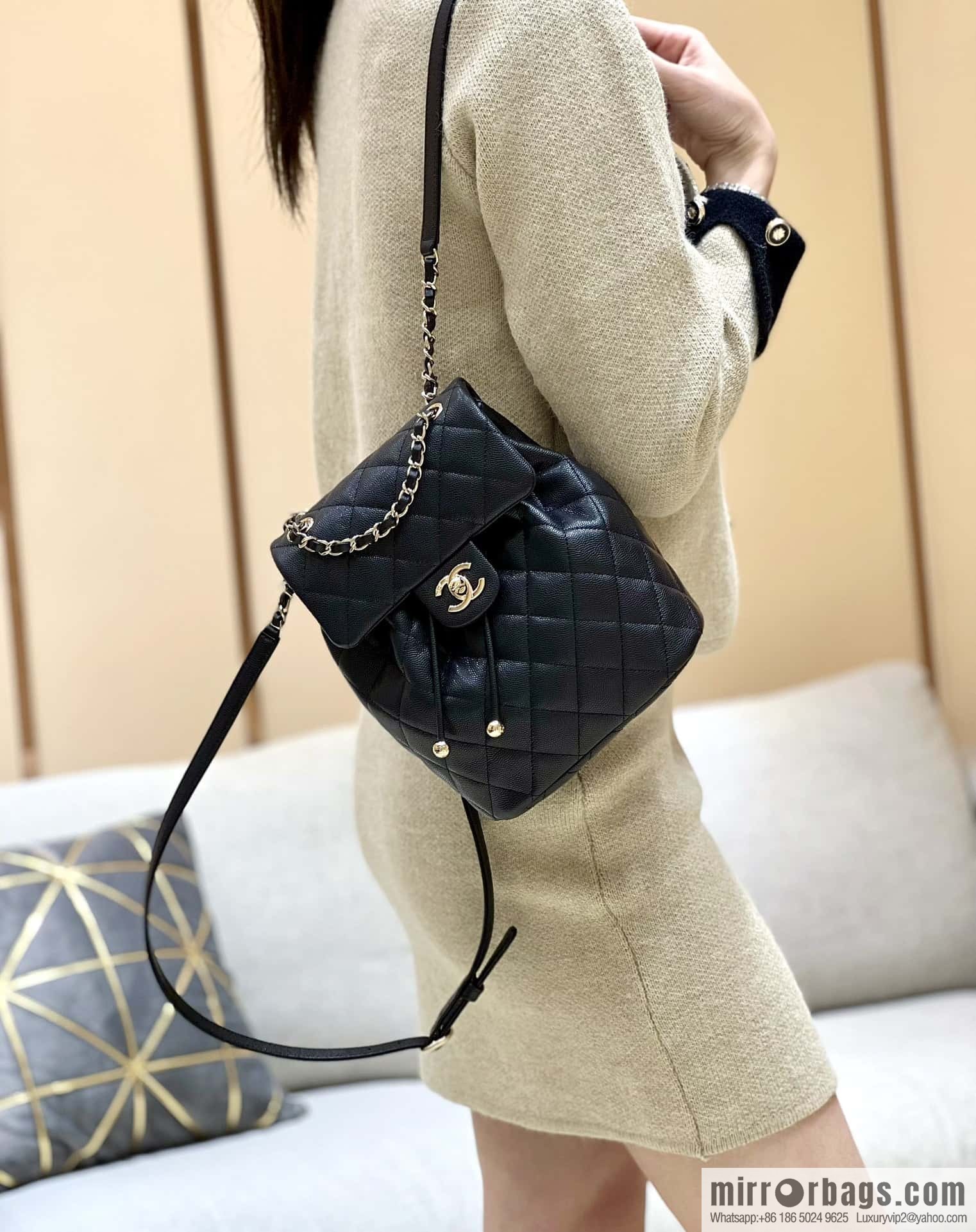 CHANEL 23S spring/summer collection, salzburg double backpack AS4058 black