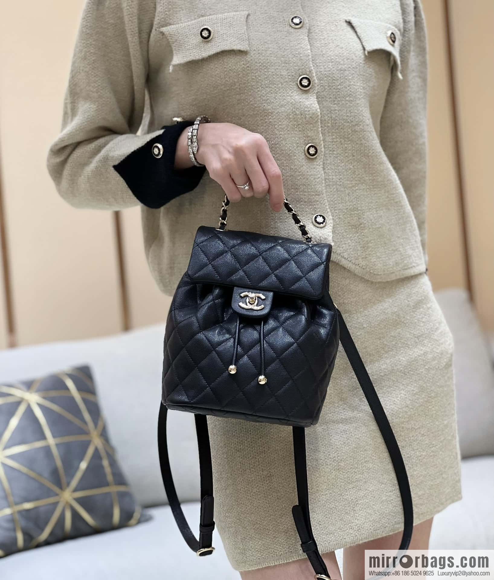 CHANEL 23S spring/summer collection, salzburg double backpack AS4058 black
