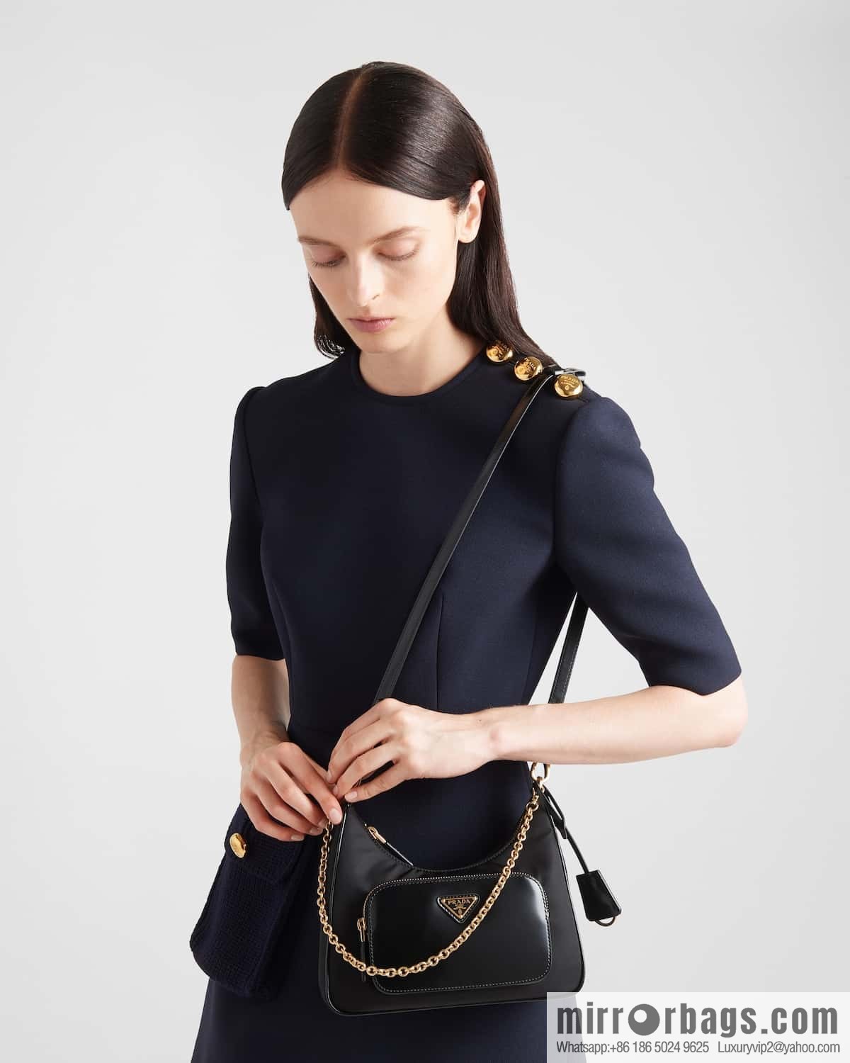 PRADA Prada nylon with glossy leather new armpit bag 1BC198