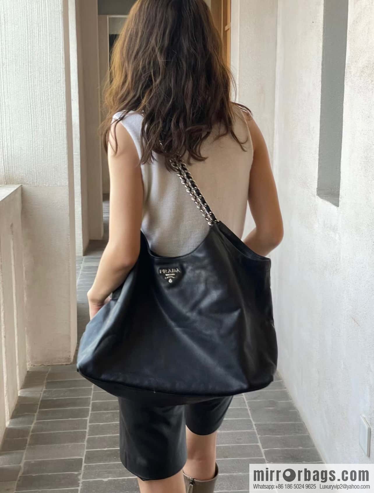 PRADA Prada tote bag 1BA638 white Rat hardware