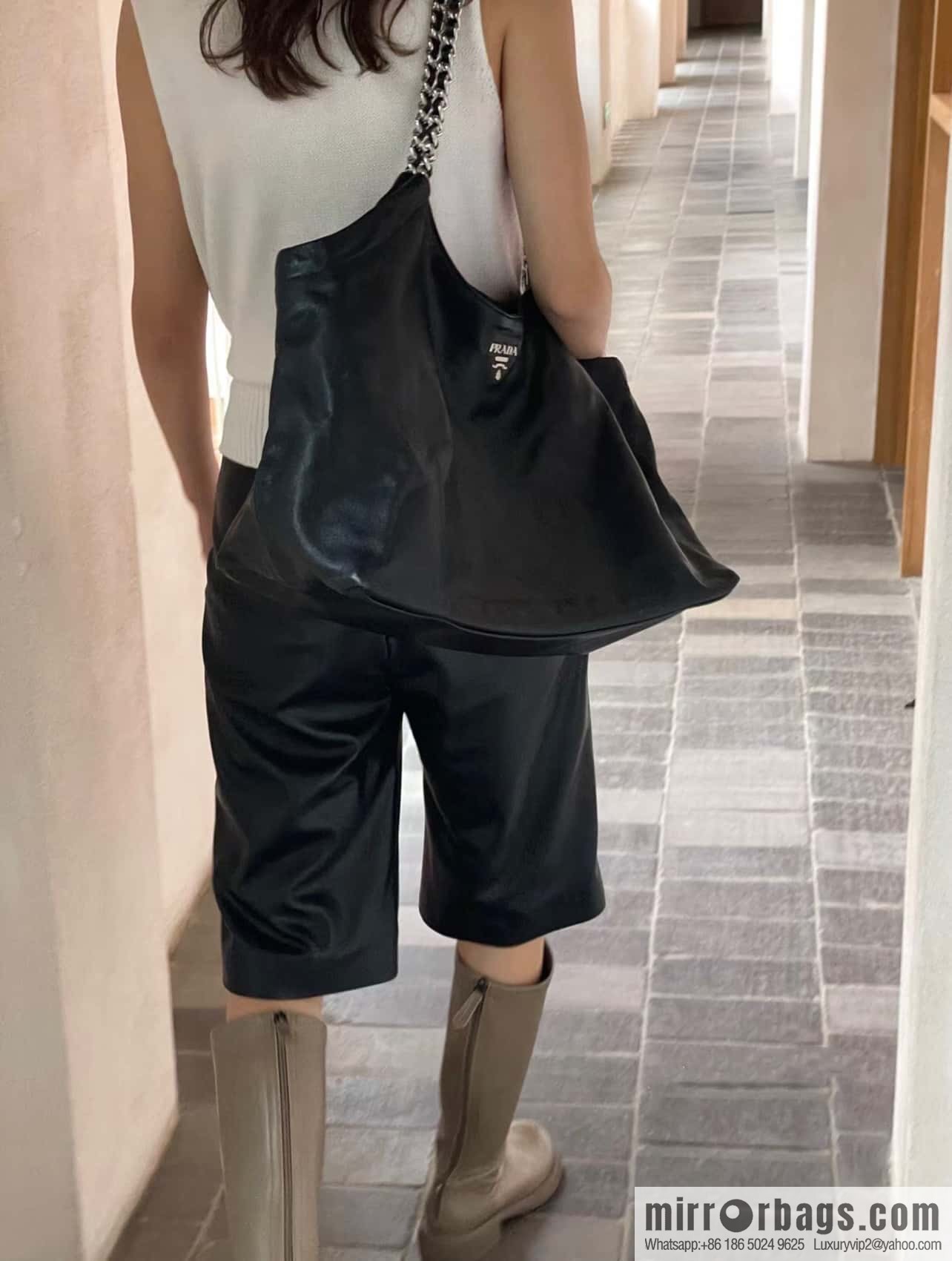 PRADA Prada tote bag 1BA638 white Rat hardware