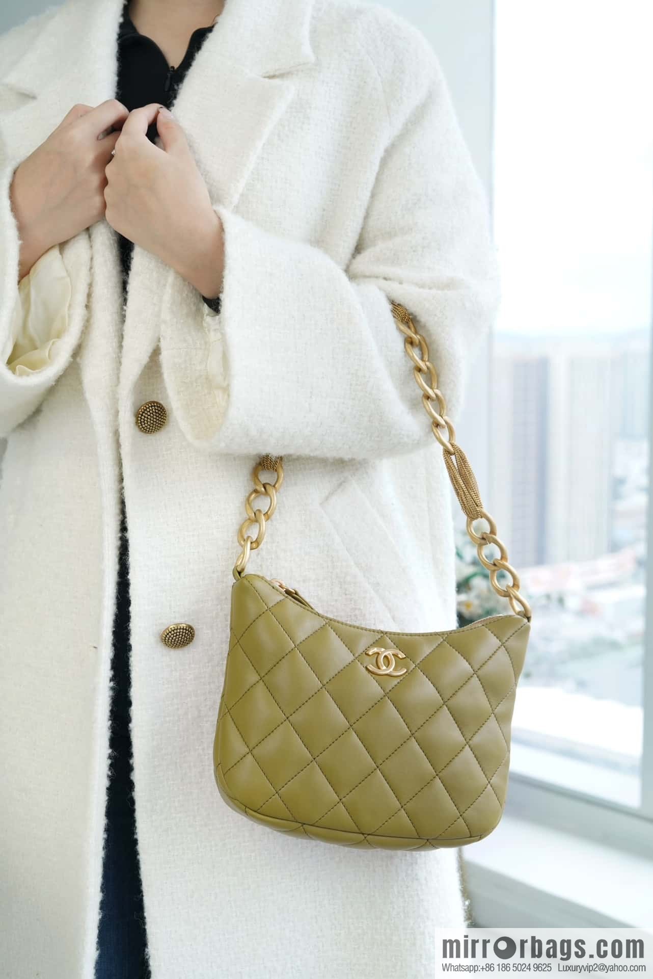 CHANEL 23A Handicraft Workshop HOBO Underarm Bag AS4220 Mustard Green