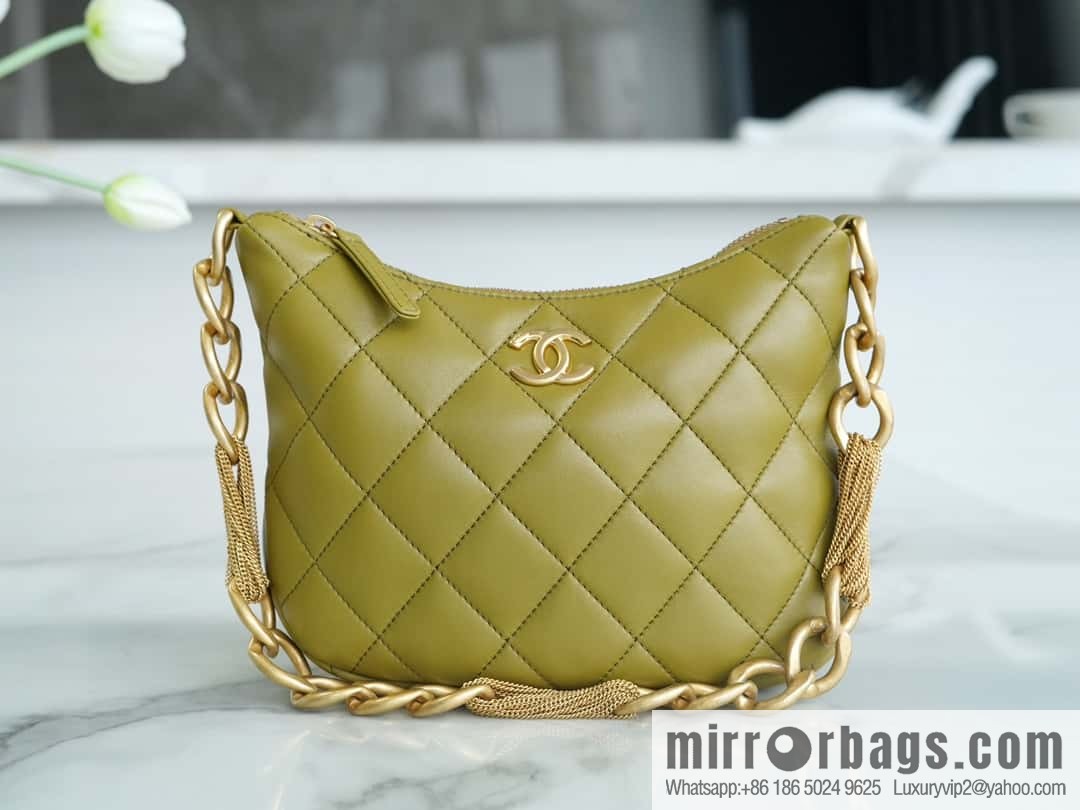 CHANEL 23A Handicraft Workshop HOBO Underarm Bag AS4220 Mustard Green