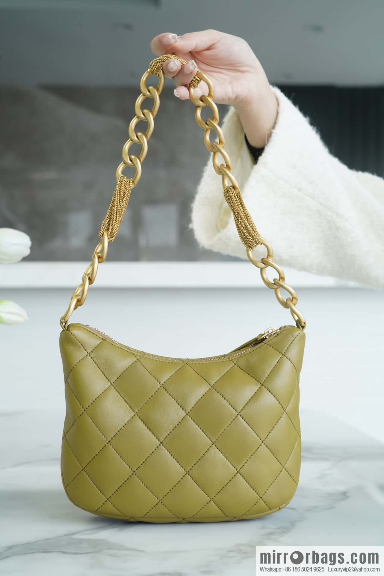 CHANEL 23A Handicraft Workshop HOBO Underarm Bag AS4220 Mustard Green