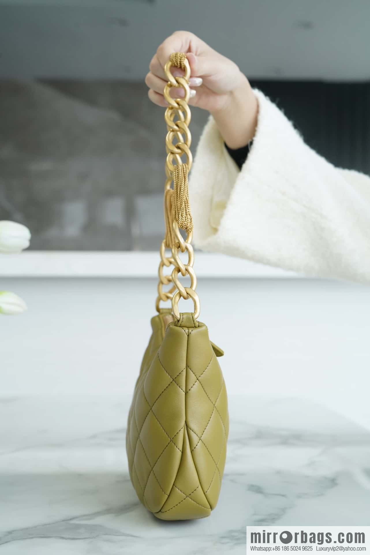 CHANEL 23A Handicraft Workshop HOBO Underarm Bag AS4220 Mustard Green