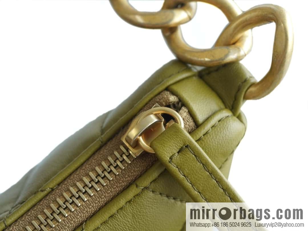 CHANEL 23A Handicraft Workshop HOBO Underarm Bag AS4220 Mustard Green