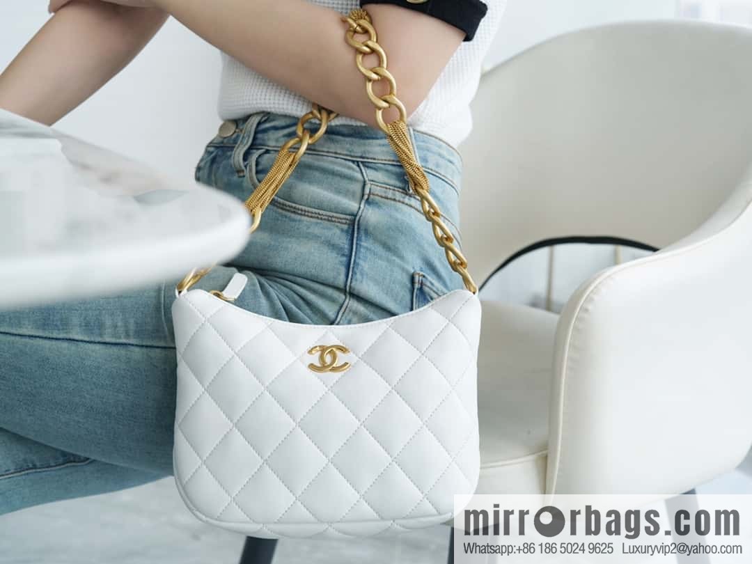 CHANEL 23A Handicraft Workshop HOBO Underarm Bag AS4220 White