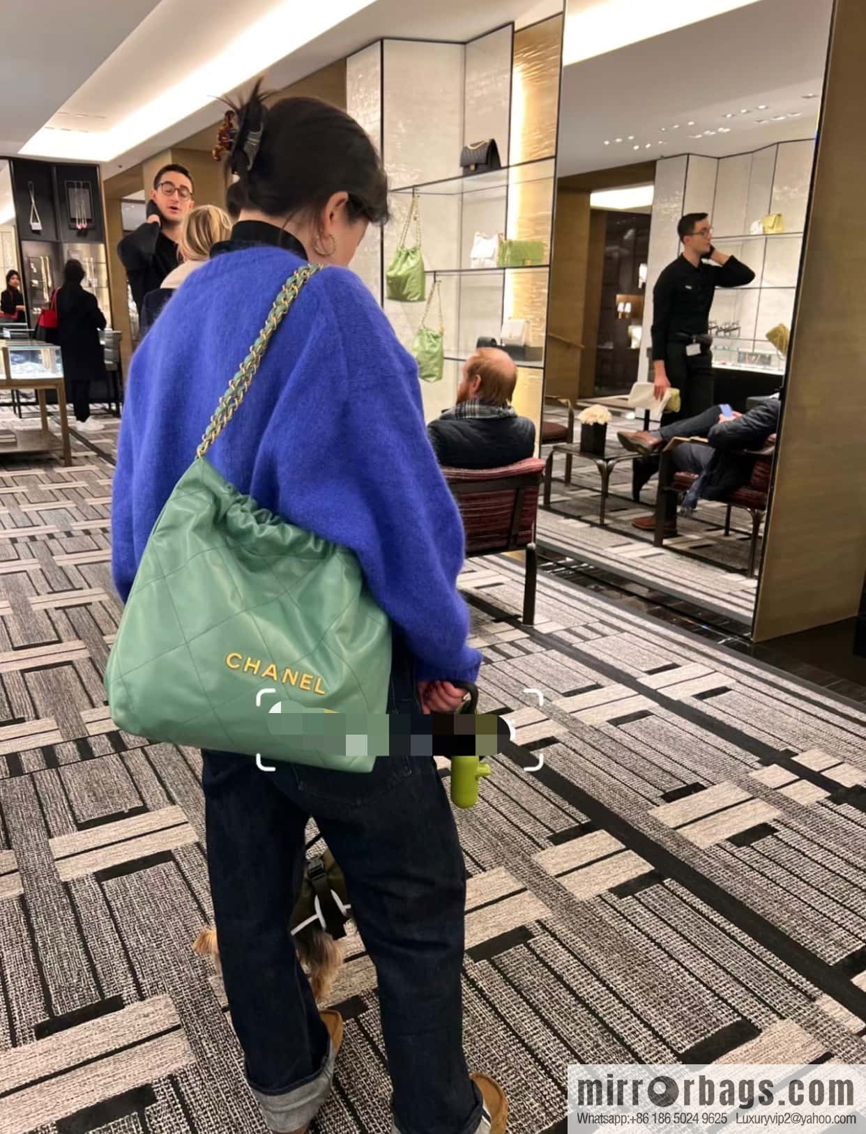 CHANEL 23c new 22 handbag AS3260 mint green πΏ genuine tail leather small