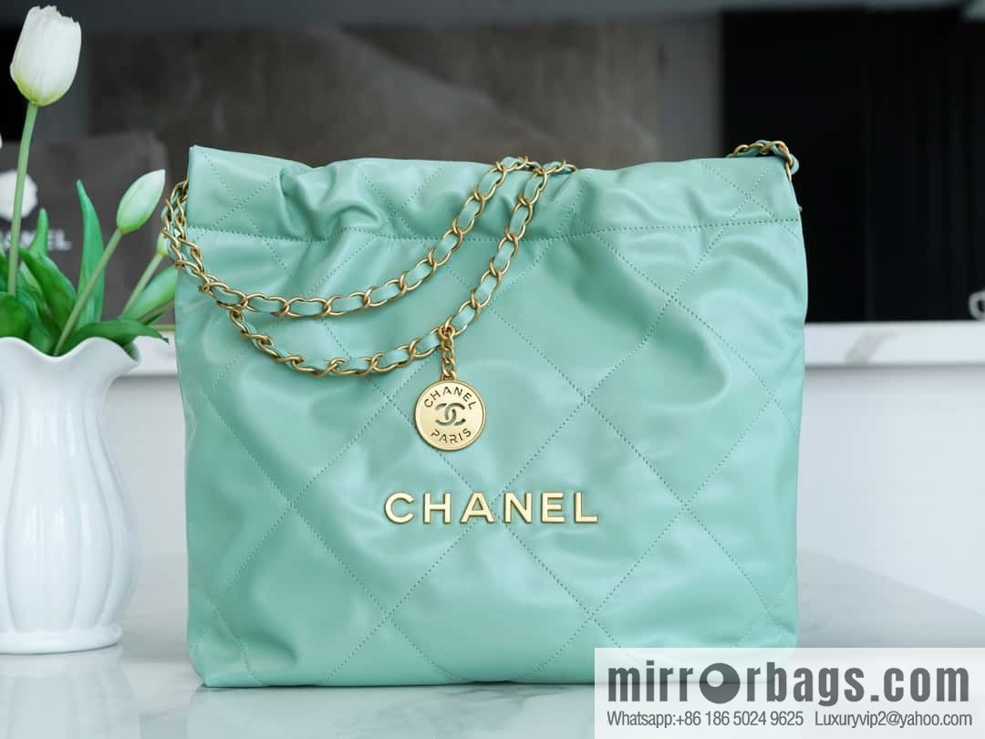 CHANEL 23c new 22 handbag AS3260 mint green πΏ genuine tail leather small