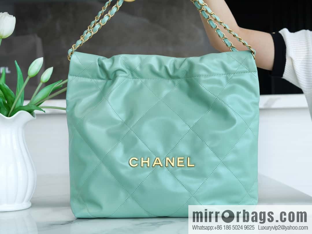 CHANEL 23c new 22 handbag AS3260 mint green πΏ genuine tail leather small