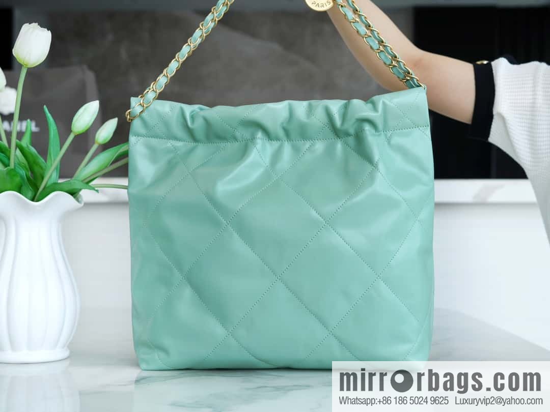 CHANEL 23c new 22 handbag AS3260 mint green πΏ genuine tail leather small