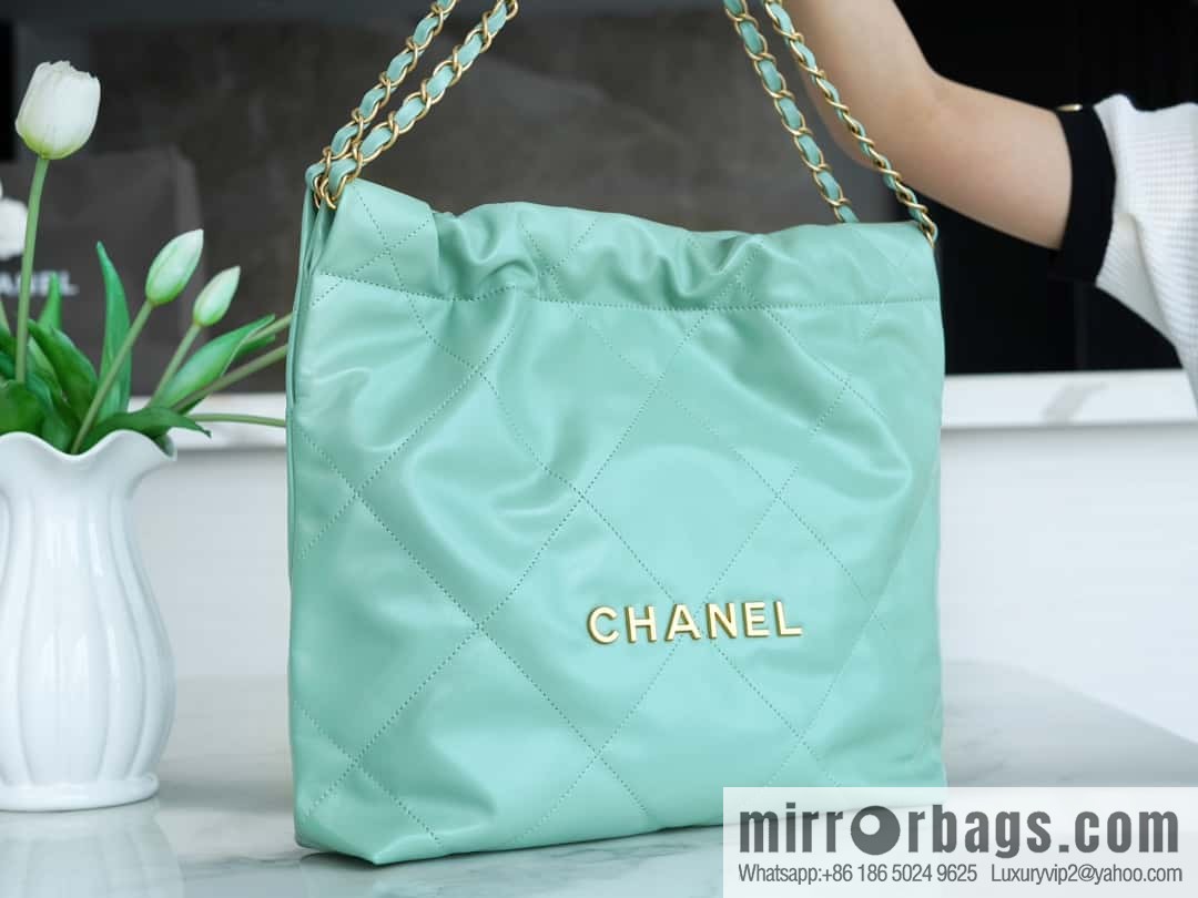 CHANEL 23c new 22 handbag AS3260 mint green πΏ genuine tail leather small