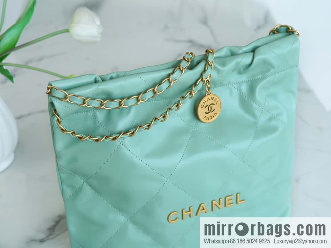 CHANEL 23c new 22 handbag AS3260 mint green πΏ genuine tail leather small