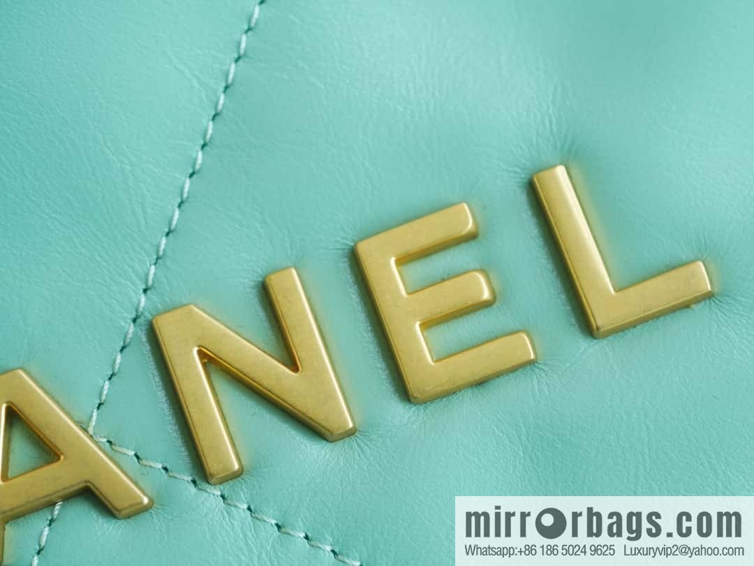 CHANEL 23c new 22 handbag AS3260 mint green πΏ genuine tail leather small
