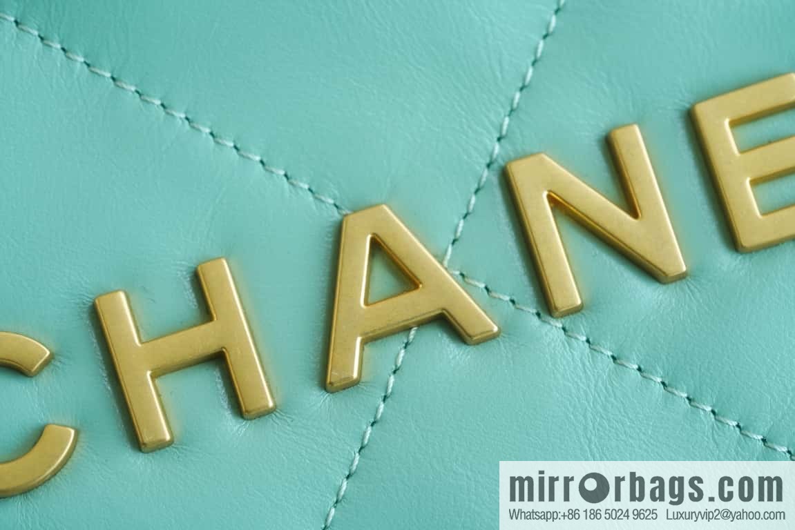 CHANEL 23c new 22 handbag AS3260 mint green πΏ genuine tail leather small
