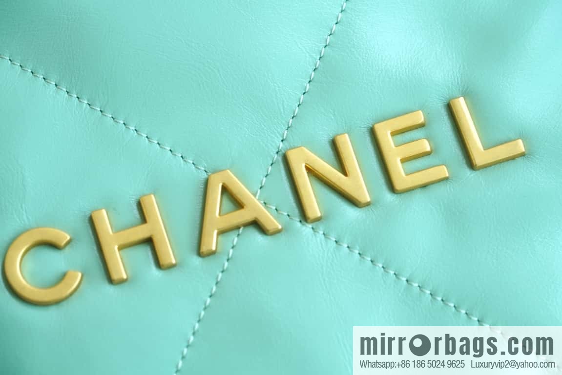 CHANEL 23c new 22 handbag AS3260 mint green πΏ genuine tail leather small