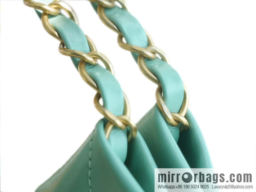 CHANEL 23c new 22 handbag AS3260 mint green πΏ genuine tail leather small