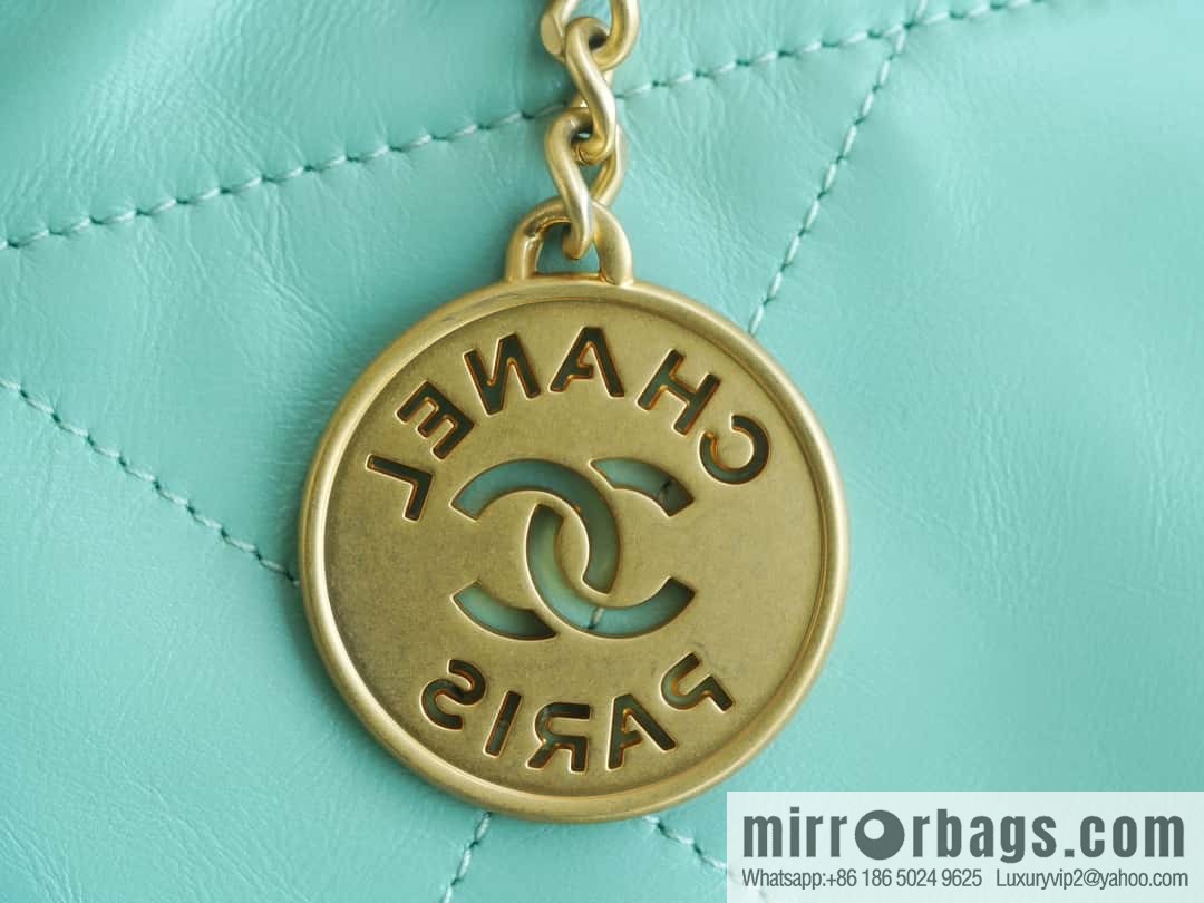 CHANEL 23c new 22 handbag AS3260 mint green πΏ genuine tail leather small